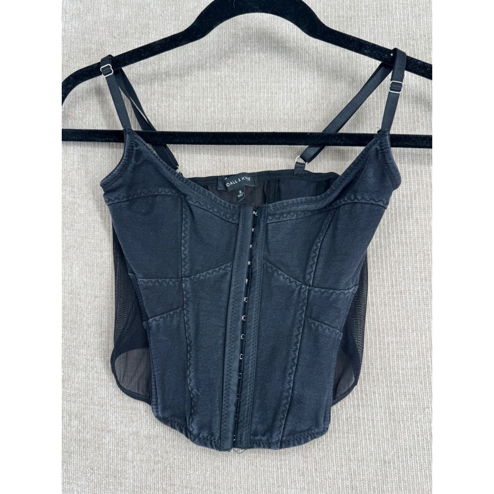 Kendall & Kylie Black Denim Mesh Corset Top Hook Eye Small
